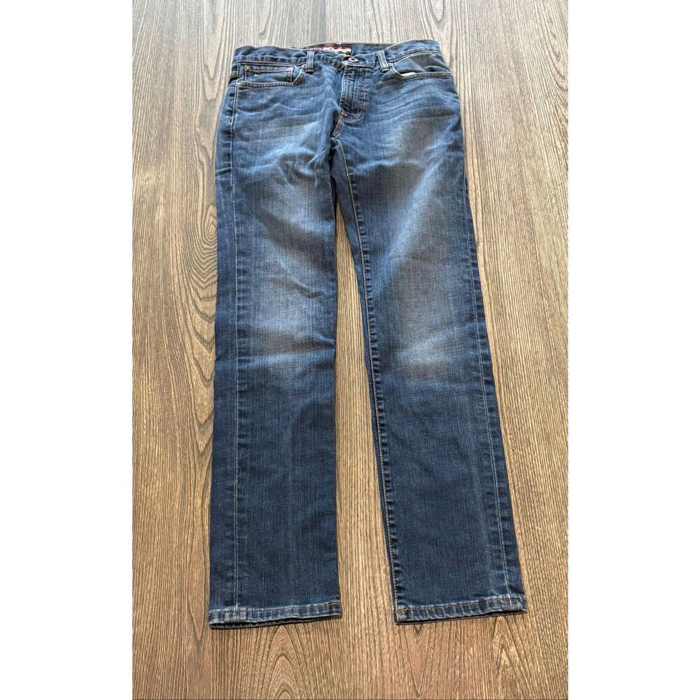 Tommy Hilfiger Mens Straight Jeans Mid Rise Slim Denim Whisker Blue Size 30x32